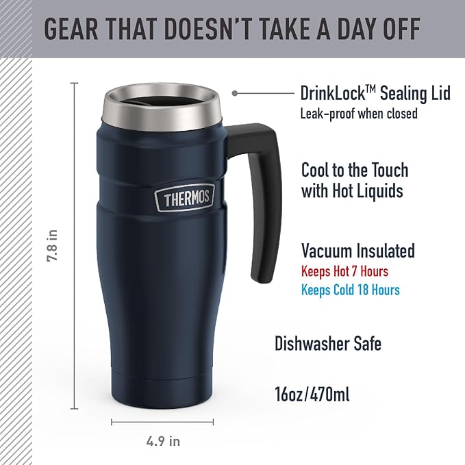 THERMOS Stainless King Vacuum-Insulated Travel Mug, 16 Ounce, Midnight Blue - Image 2