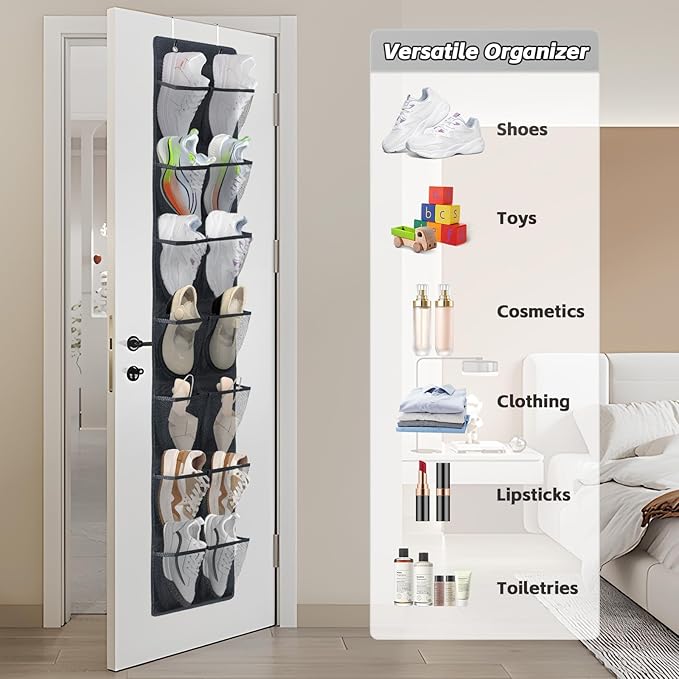 Over The Door Shoe Organizer, 14 Large Mesh Pockets Hanging Shoe Rack - Image 5