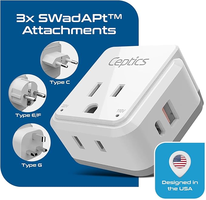 Ceptics European Plug Travel Adapter Set, 20W PD & QC, Safe Dual USB & USB-C - Image 4