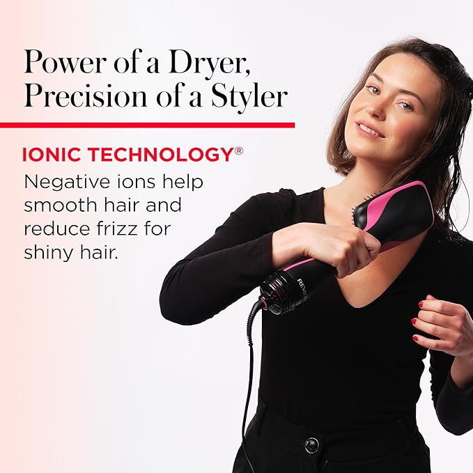 REVLON -Step Hair Dryer and Styler,All-in- Hair Brush Straightener for Salon-Quality Smooth & Straight Styles,Black,(Pack of 2)