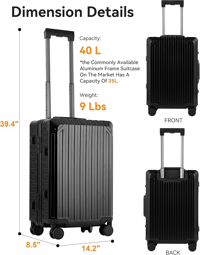 Mvst Luggage Premium All Aluminum Magnesium Carry On 20'' Lightweight Metal - Image 6