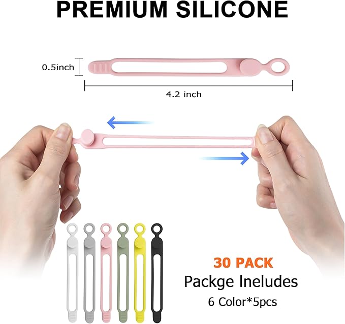 30Pcs Nearockle Silicone Cable Ties - Image 2