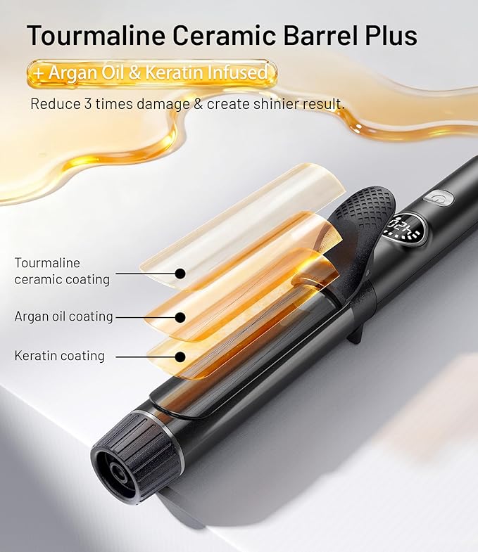 1 Inch Mini Travel Curling Iron, 100-240V Travel Dual Voltage Curling Iron for Short Hair with 5 Heat Settings, Small Curling Wand with Temperature Memories and Lock, Silver
