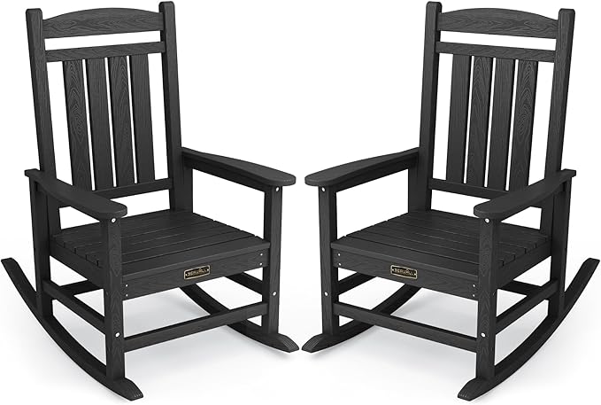 SERWALL Outdoor Rocking Chair Set of 2, HDPE Patio Rocking Chair All-Weather by SERWALL