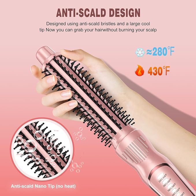 Thermal Brush, Heated Round Brush & Curling Iron with Ceramic Ionic Technology, Hair Tools for Volumizing & Styling, Travel-Friendly Hot Comb with Adjustable Temperature（Gold 1 inch）