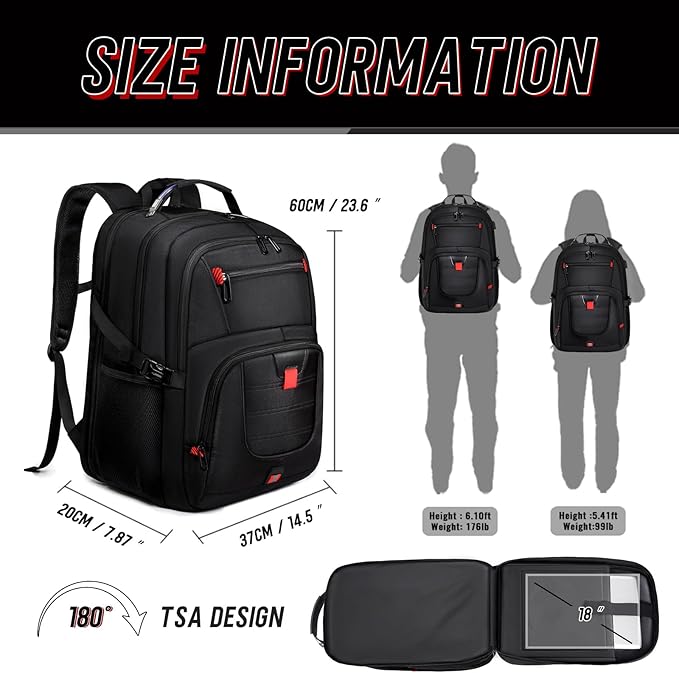 Z-MGKISS 18.4 Large Travel Backpack, USB Computer Bagpack Fits 18.4 Inch Laptop - Image 4