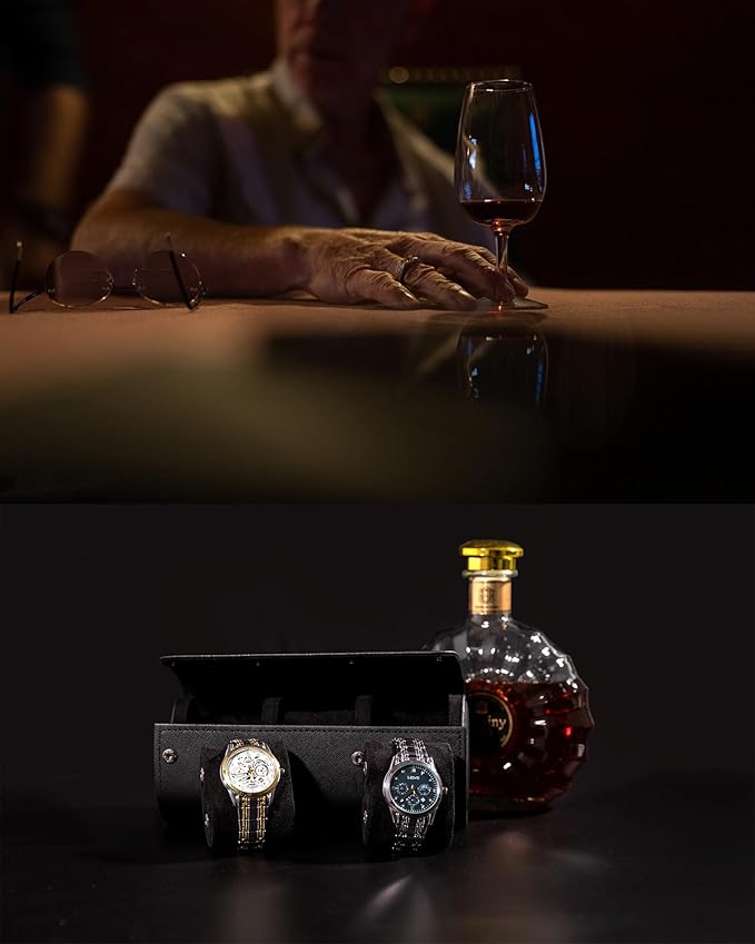 MR.OKAY 3 Watch Travel Case- Classic Leather Watch Case - Image 3