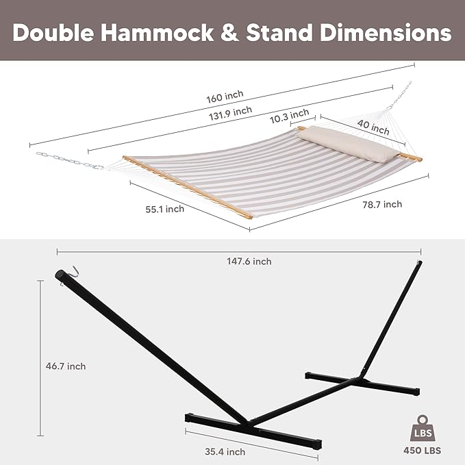 SUNCREAT Double Hammock with Stand Included, Outdoor Portable Hammock with Stand - Image 6