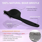 Curved Vented for Blow Drying - Boar Bristle Brush (Medium) with Comfortable Handle - Soft Bristle Brush for Thick and Fine Hair - Natural Boar Bristles for Women, Men & Kids - White