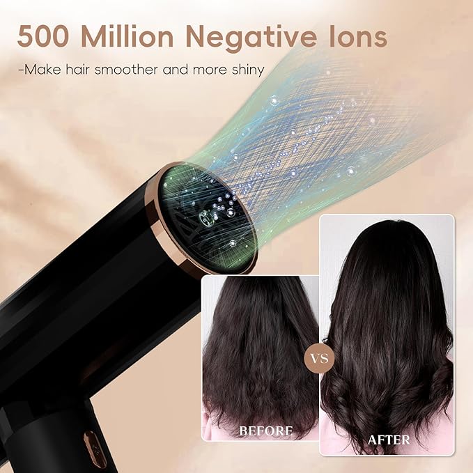 Nicebay Ionic Hair Dryer with diffuser for Curly Hair,1600W &110000RPM High-Speed Brushless Motor for Fast Drying,Professional Blow Dryer for Women,Low Noise,Lightweight,Lock Function,Travel HomeSalon