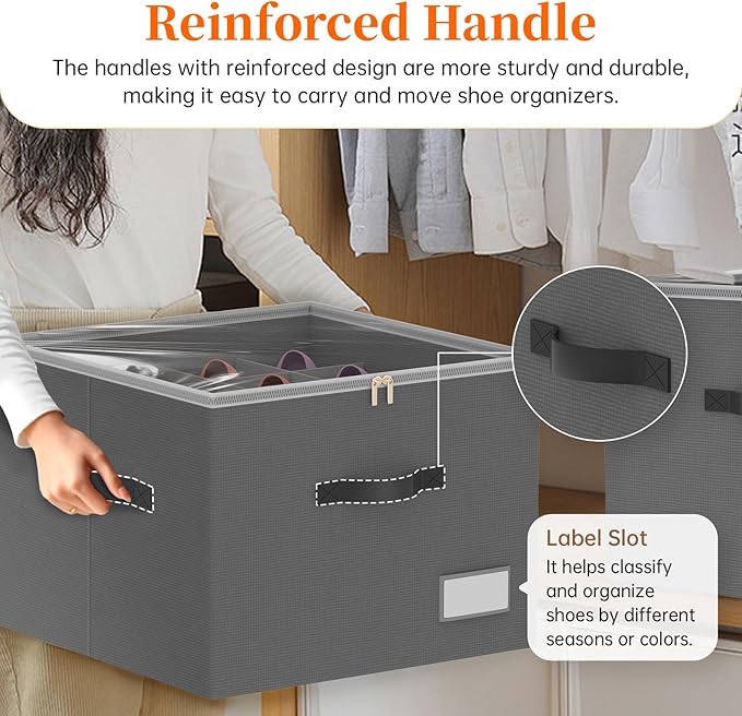 3 Pack Shoe Organizer for Closet, Foldable Shoe Storage Containers, Fits up to - Image 5