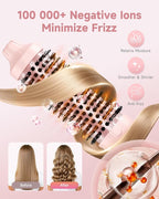 Thermal Brush, FLYZEMAA 1.5 Inch Heated Round Brush for Long Dry Hair, Heated Brushes Straightener with 3 Temp Settings, Blowout Brushes for Curling & Volumizing, Anti-Scald Nylon Bristles(Pink)
