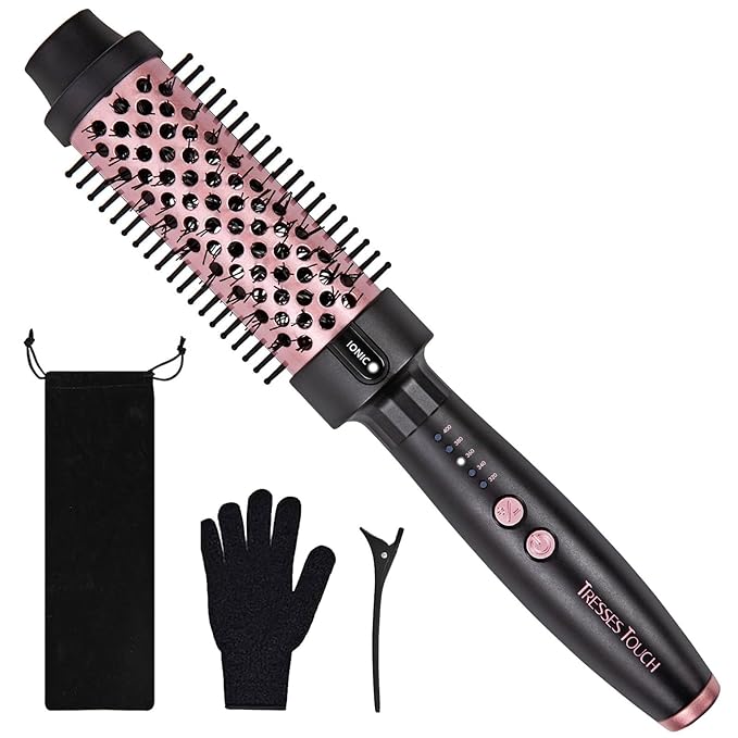 Thermal Brush Hair Curling Brush, 30s Fast Heated Round Brushes 1.5" for Long Lasting Look, Negative Ion Tech, 5 Temp Settings, Less Damage, Universal Voltage for Travel, Easy to Use, Rose Gold