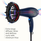 INFINITI PRO CONAIR Hair Dryer with Innovative Diffuser, Enhances Curls and Waves While Reducing Frizz, Dark Blue