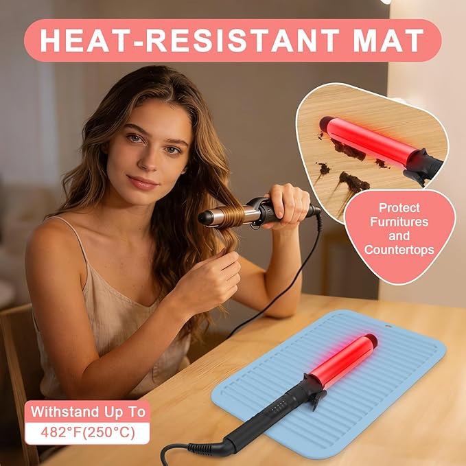 Oversize Silicone Heat Resistant Mat, Professional Hot Hair Tools Mat for Curling Iron, Flat Iron, Hair Straightener, Portable Hot Pad Cover with Velcro for Travel Home Salon(14.2" x 11.0")