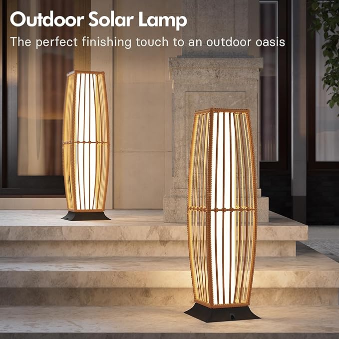 Grand patio Outdoor Floor Lamp Solar Powered Lantern Waterproof Wicker Boho - Image 2