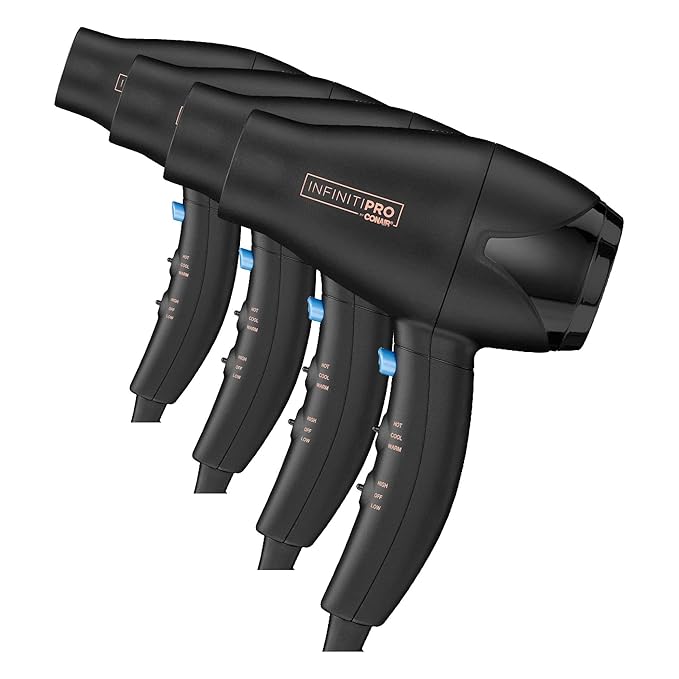INFINITIPRO by CONAIR Travel Hair Dryer, Mighty Mini Compact Lightweight Professional AC Motor Hair Dryer| (Pack of 4)