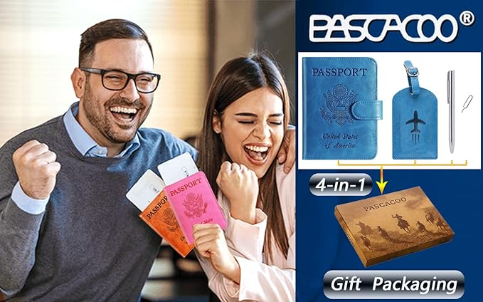 Passport Holder With Luggage Tag Cover Wallet RFID Blocking Leather Case Travel - Image 6