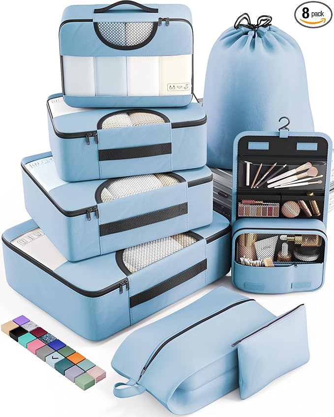 Veken 8 Set Packing Cubes for Travel Essentials, Suitcase Organizer Bags in 4 by Veken
