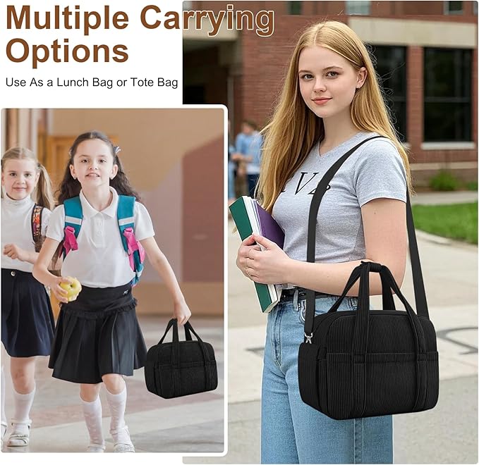 Corduroy Lunch Box Lunch Bag for Women Men, Cute Strawberry Small Insulated - Image 5