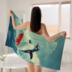 WZOMT Microfiber Penguin Beach Towel Oversized, Cute Penguin Surfing Ocean - Image 6