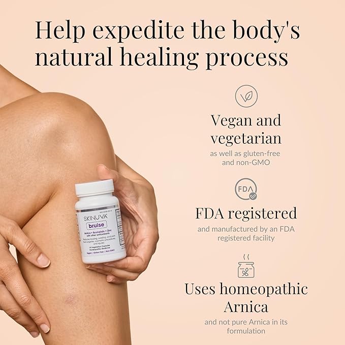 Skinuva® Scar (1.7 oz) & Bruise (14 capsules) - Advanced Silicone Cream Formulated with Growth Factors & Homeopathic Bruise Remedy Formulated with Arnica, Bromelain & Zinc