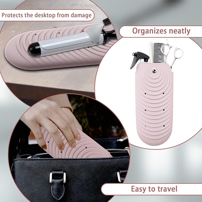 Heat Insulating Silicone Mat Pouch for Hair Styling Tools, Curling & Flat Irons Anti-Slip Travel Cover, Small Portable Straightener Pad for Curler Wands Storage, Hot Waver (Pink)