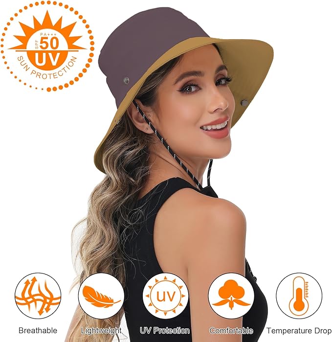 Sun Hats for Women Bucket Hat UV Protection Fishing Hat Wide Brim Safari Hats 2 - Image 3
