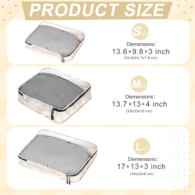 5 Pcs Packing Cubes for Suitcase Large Travel Cubes Carry on Luggage Organizer - Image 2