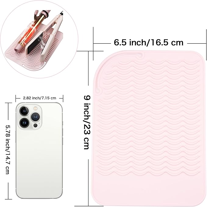 Heysam Professional Heating Pad Silicone Mat for Hair Tools, Travel Heat Mat Cover for Flat Iron Hair Straightener and Curling Iron Mat, Non-Slip Silicone Mat Pouch for Countertop, Size 9"x6.5"