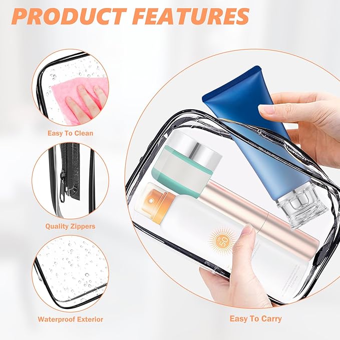 AURUZA 6 Pack Clear Toiletry Bag, Portable Travel Makeup Bags - Image 3