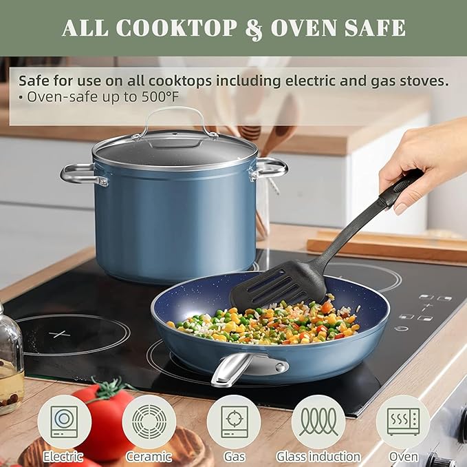 Nuwave Healthy Duralon Blue Ceramic Nonstick Coated 7pc Cookware Set, - Image 4