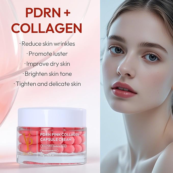 VP PDRN Pink Collagen Capsule Cream – Hydrating Face Moisturizer with Niacinamide, Lightweight Capsule Cream for Radiant, Smooth & Even-Looking Skin, 50g