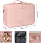 Relavel Makeup Case Large Makeup Bag Professional Train Case 16.5 inches Travel Cosmetic Organizer Brush Holder Waterproof Makeup Artist Storage Box, 3 Layer Large with Adjustable Strap (Pink)