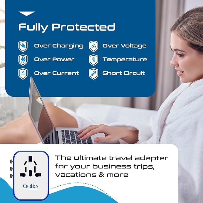 Ceptics Universal Travel Adapter Plug World Power W/ 4 USB Ports - Image 8