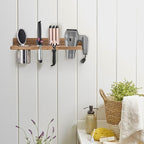 Bathroom Wall Mounted Hair Dryer Holder Hair Care & Styling Tool Organizer, Farmhouse Wooden Beauty Hair Appliance Holder for Flat Iron, Curling Wand, Hair Straighteners, Brushes