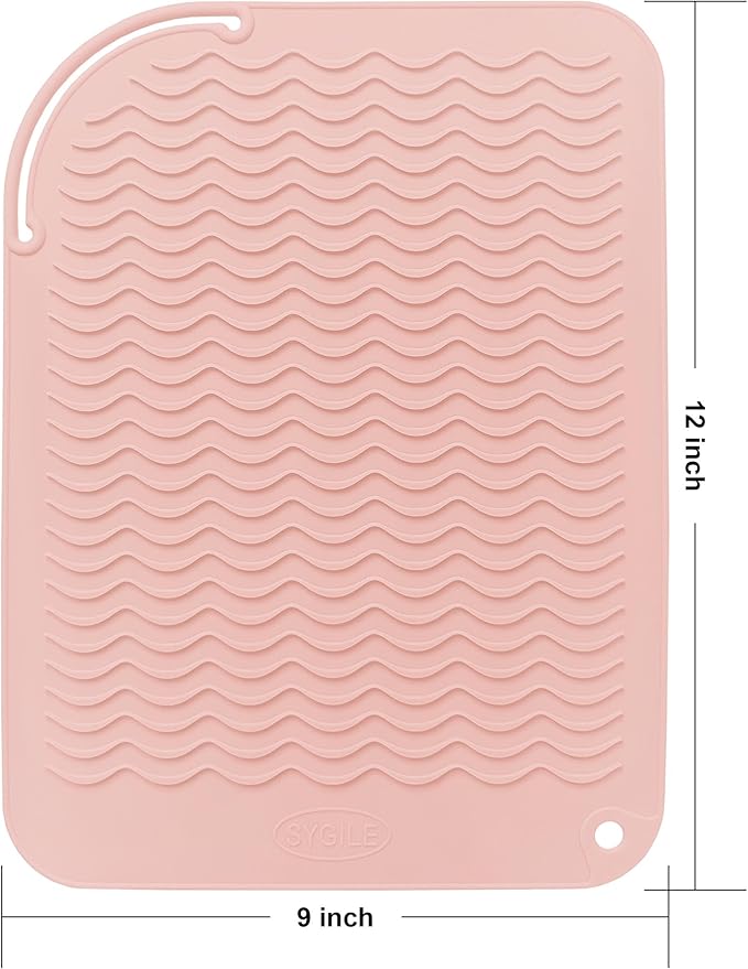 12" X 9" Large Heat Resistant Silicone Mat for Hair Styling Tools, Curling Iron Mat, Flat Iron Holder, Hair Straightener Pad, Makeup Mat, Hot Tools Mat for Travel Vanity Salon - Blush Pink