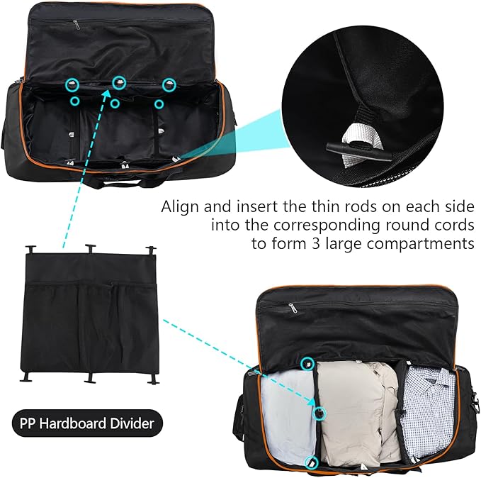 110L Expandable to 140L 32” Foldable Oxford Soft-Sided Rolling Duffle Bag - Image 6