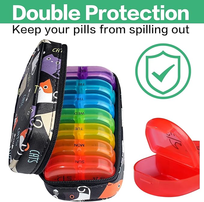 Serfeymi Weekly Travel Pill Organizer 2 Times A Day AM PM Upgraded Rainbow Pill - Image 5