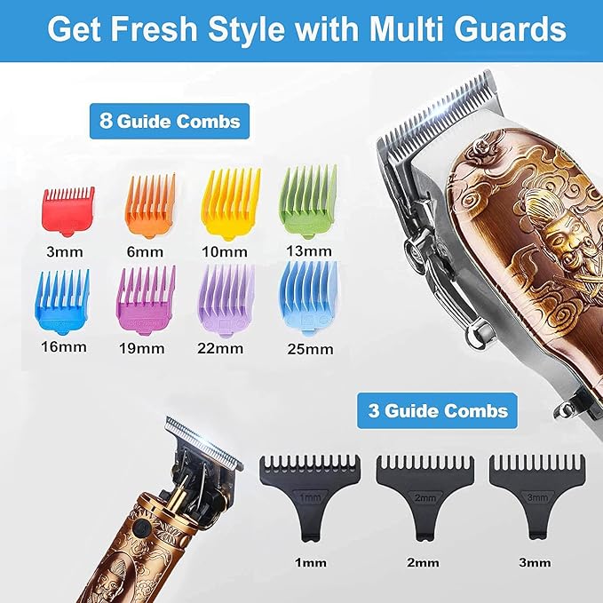 Hair Clippers and Trimmers Set for Men, Professional Cordless Barber Clippers for Hair Cutting, Beard Trimmer Hair Cutting Kit with T-Blade Close Cutting Trimmer