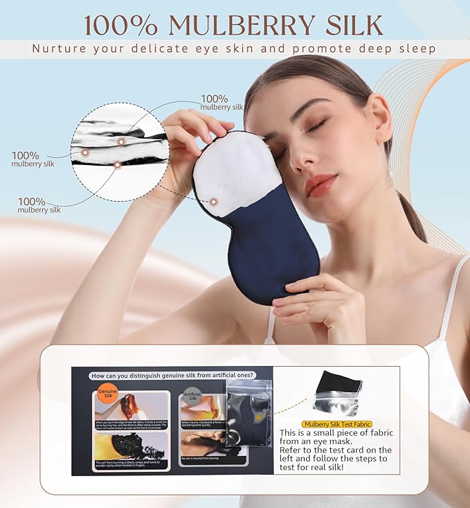 HiRui Silk Sleep Mask, 100% Natural Mulberry Silk of Double-Sided & - Image 2