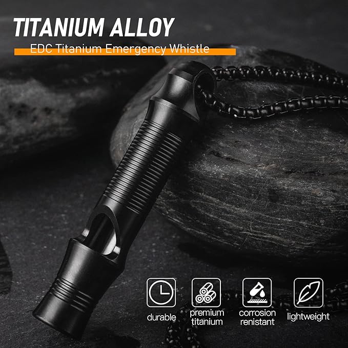 TISUR Titanium Emergency Whistle, EDC Safety Whistles Necklace Loud up to 120db - Image 3