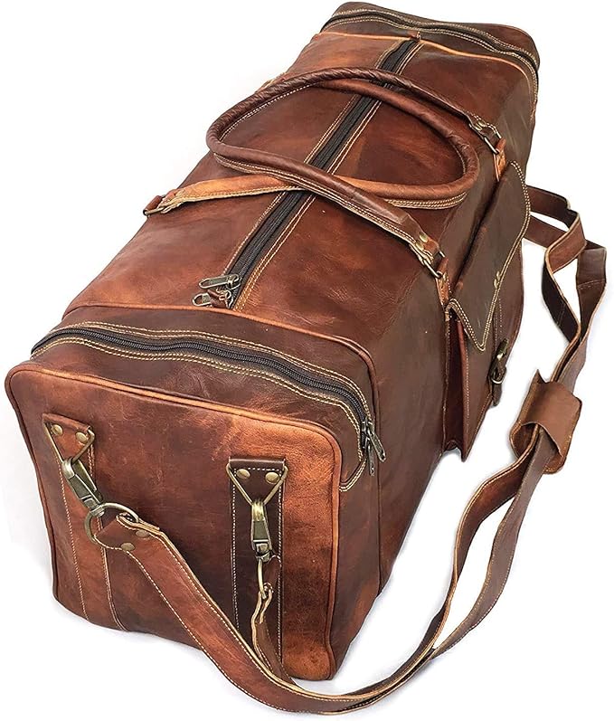 KK's Vintage Leather Duffel Bag, Handcrafted, Stylish & Durable, Genuine by Dhk+Devil+Hunter+Killer