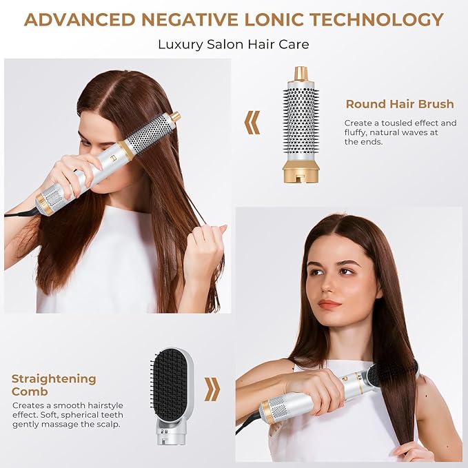 5 in 1 Blow Dryer Brush, Hair Dryer Brush Set Negative Ion Upgrade Hot Air Brush Air Styler Curling Wrap Air Curler, Curling Iron Hair Styling Tools As A Gift for Straight/Curl/Drying/Smoothing
