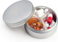Small Pill Case 3 Compartments, Metal Round Portable Pill Box, Waterproof by LightOnIt