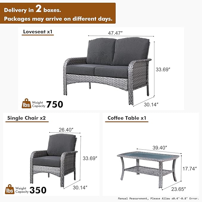 HOOOWOOO Patio Furniture Set, 4 Pieces Outdoor Conversation Set, All Weather - Image 6