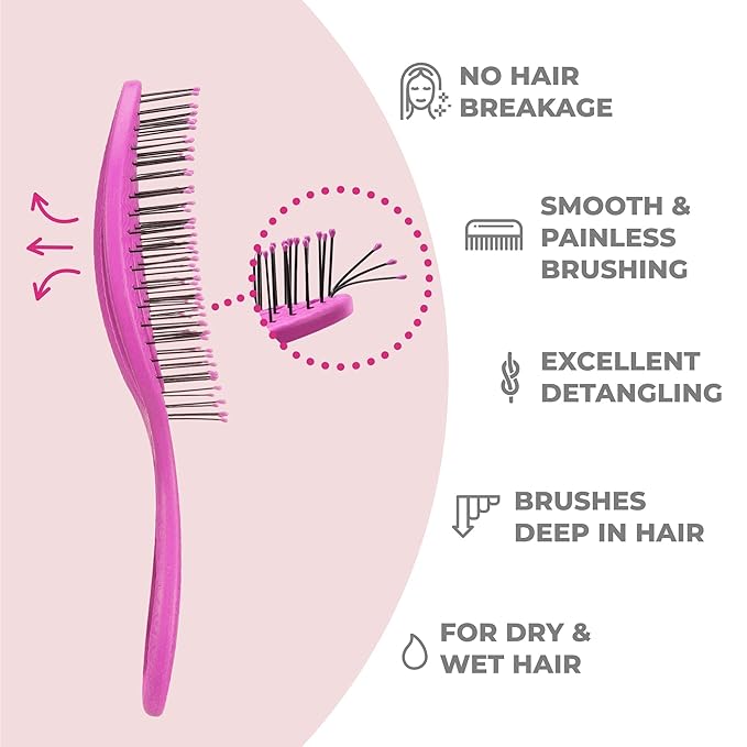 Ninabella Mini Spiral Brush - Hair Brush Detangler for Women - Pro Shower for Curly or Thick Hair - Detangling Vent Hairbrushes -Pink