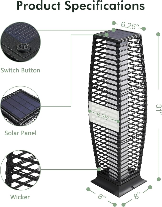 Grand patio 2-Piece Outdoor Floor Lamp Solar Powered Lantern Waterproof Wicker - Image 3