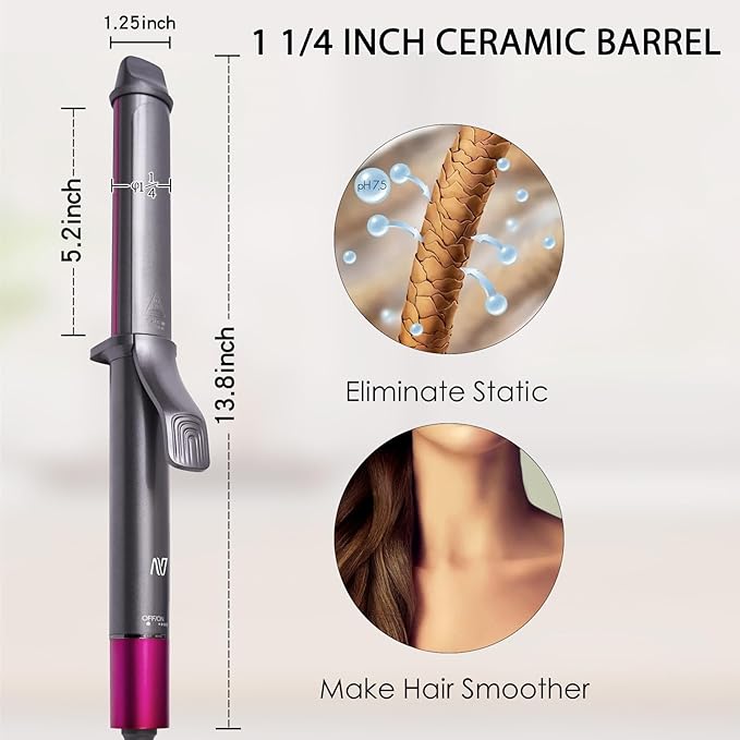 1 1/4 Inch Curling Iron, Ceramic Coated Hair Curling Wand, Rapid 430°F Heating, Temperature LED Display, 6 Temperature Settings, 60 Minutes Auto-Off, Red