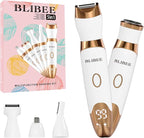 Bikini Trimmer for Women, LED Display Electric Razors for Women, 5-in-1 Electric Shaver, Rechargeable Painless Pubic Hair Trimmer for Legs, Underarms, Face & Sensitive Skin (Gold)